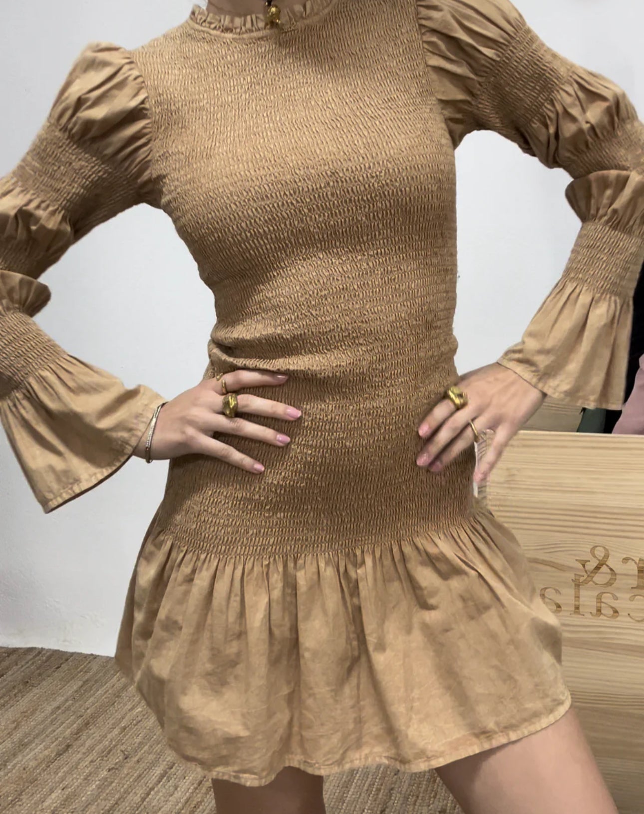 Leandra short camel dress