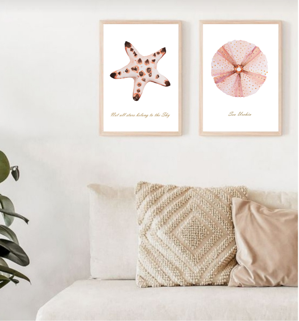 Watercolor Set “Starfish”and “Rosé Sea Urchin”